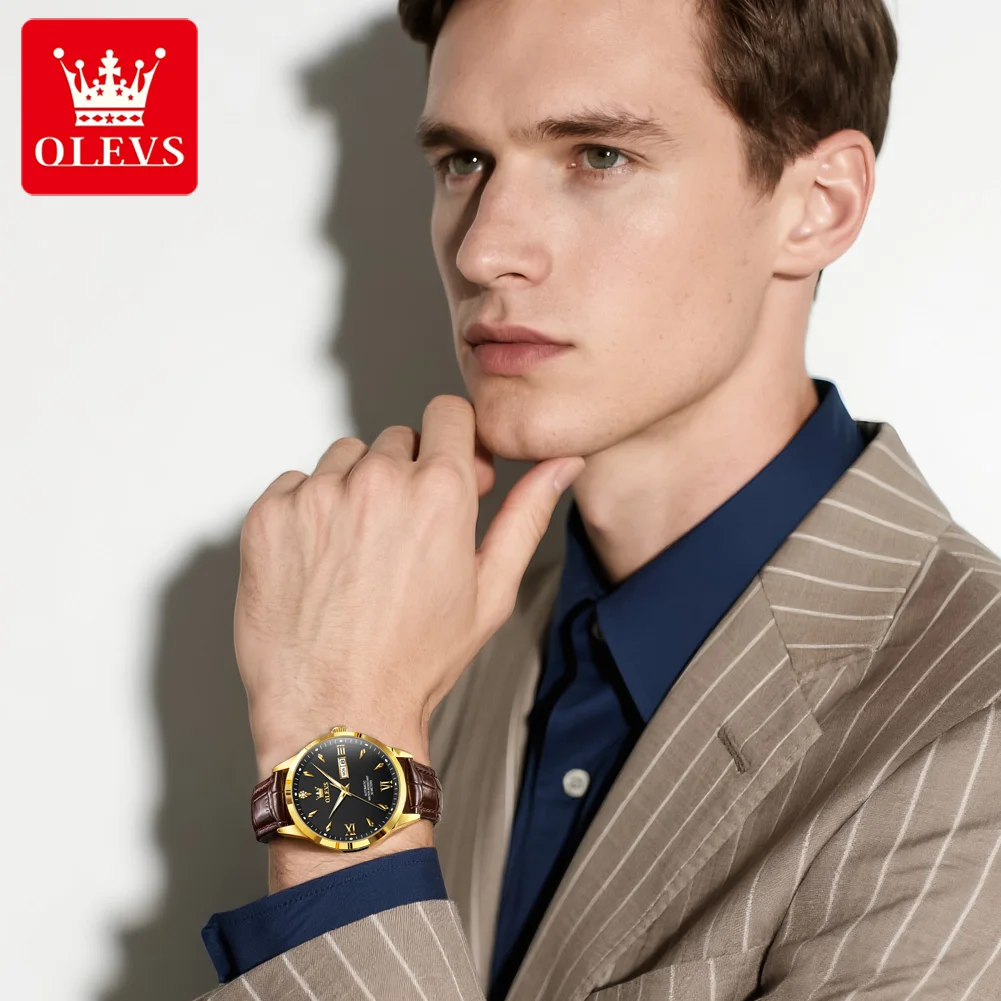 OLEVS 9956 Men Automatic Watch Classic Dual Calendar Mechanical Watch For Men Fashion Waterproof Luminous Business Wristwatch