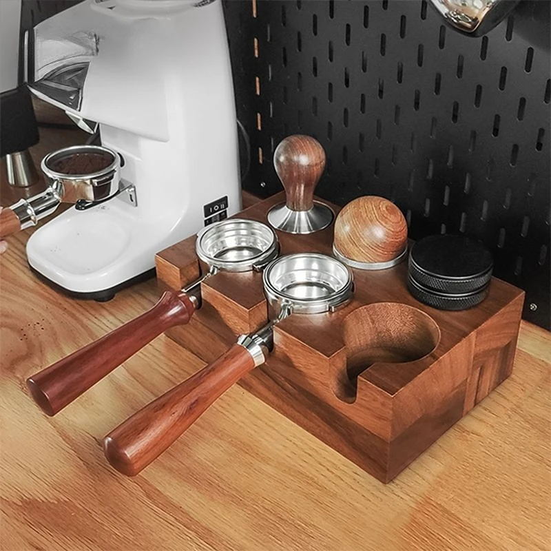

Walnut Wood Espresso Tamper Holder Station Coffee Tamper Mat Stand Coffee Filter Tamping Holder Portafilter Accessories 6 Holes