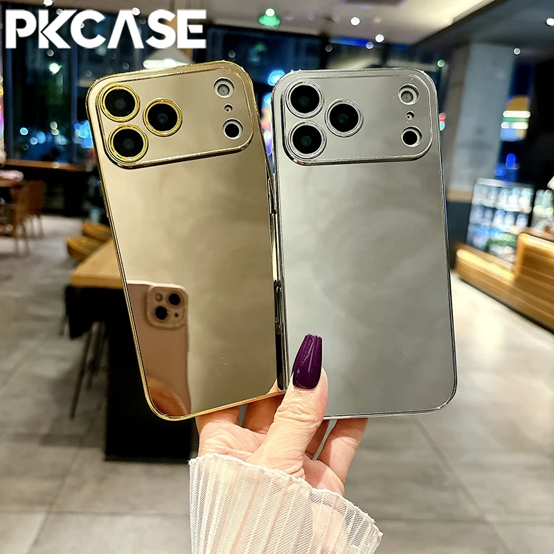 PKCASE Galvanisierte Spiegel-Handyhülle für iPhone 17, Air 16, 15, 14 Plus, 13, 12 Pro Max, stoßfeste Schutzhülle