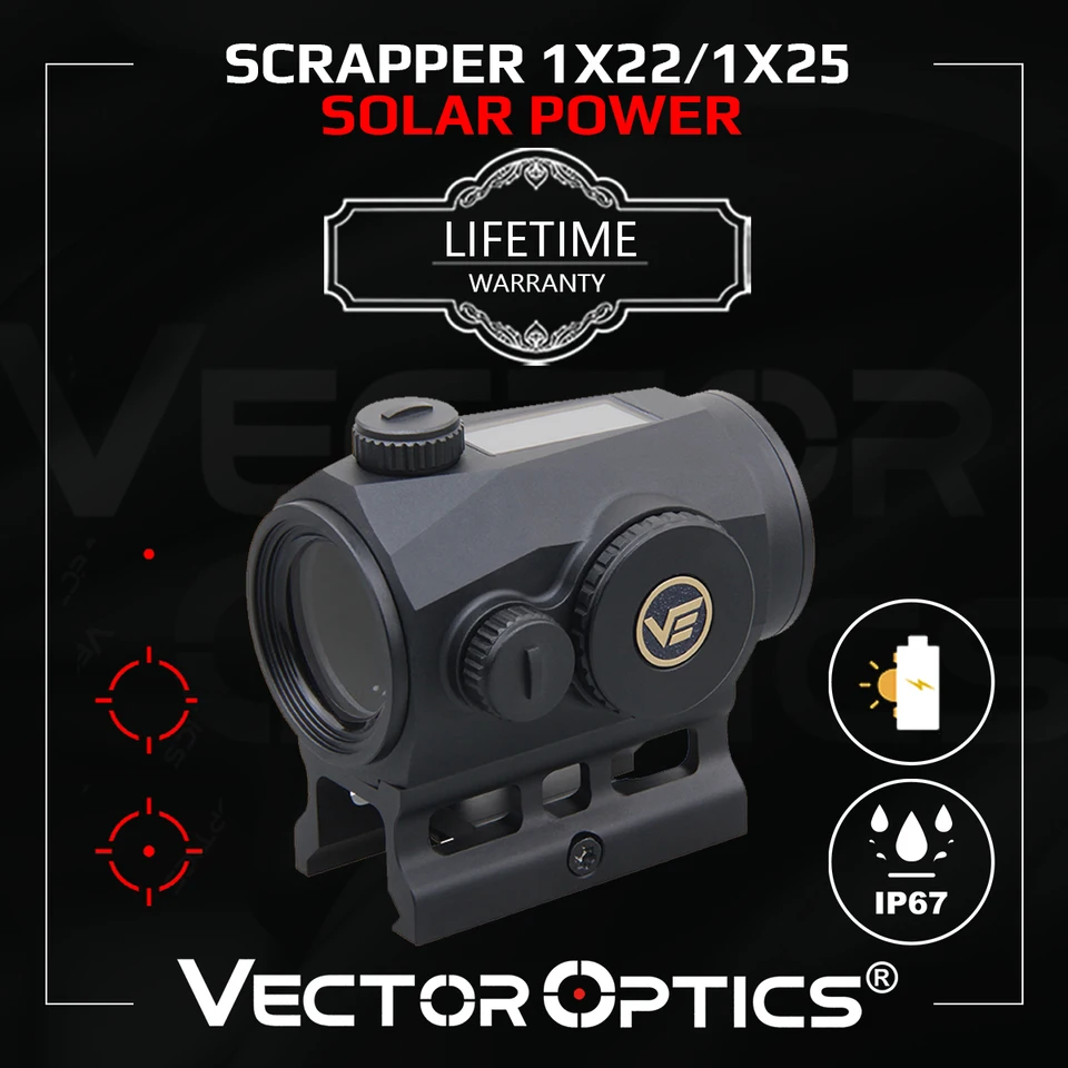 Vector Optics Scrapper 1x22/25 Solar Power Multi Reticle Red Dot