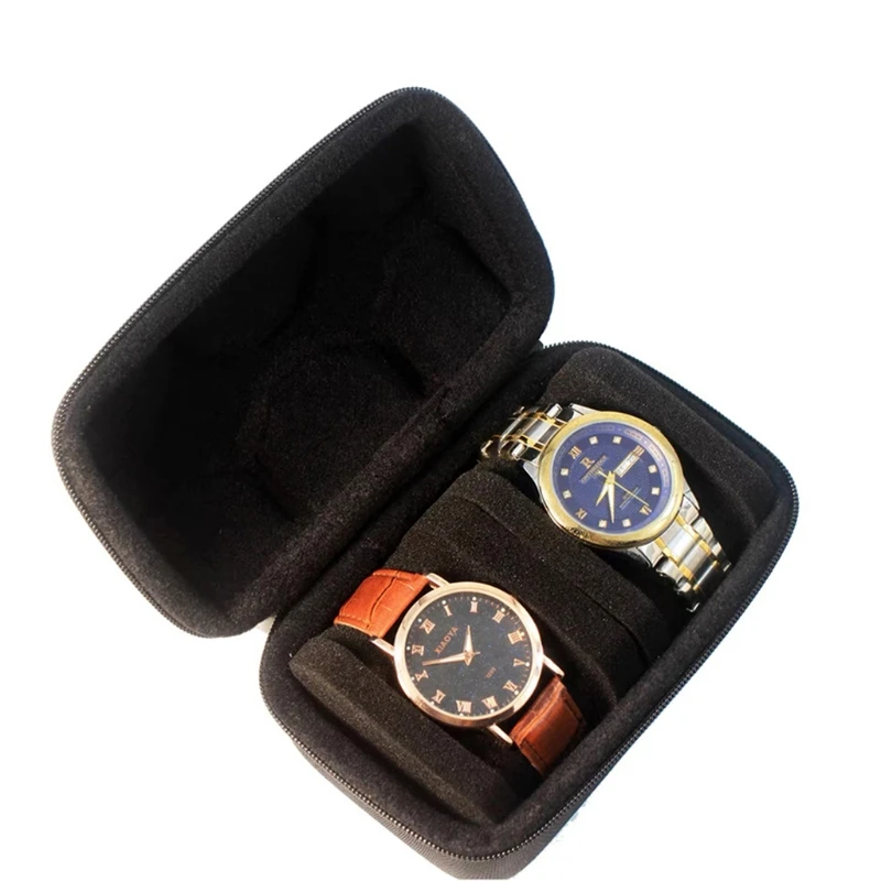 Portable EVA Watch Storage Case 2 Slots Watch Travel Box Zip Soft Felted Interior