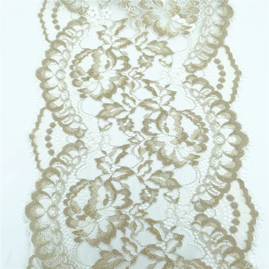 3y/lot Width 22.50cm Cream Golden Elastic Eyelash Lace Trim 5