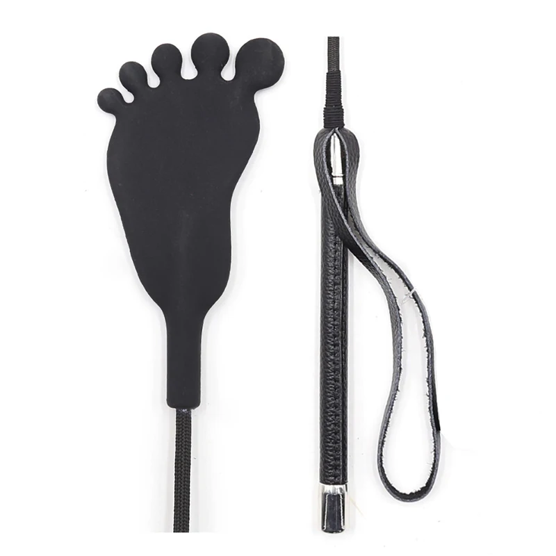 55CM Black Silicone Butterfly Shaped Top Long Straight Whip Riding Crop Flogger Paddle Slapper Horse Training Dressage Whips 6