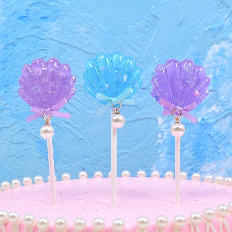 

5Pcs Ocean Theme Sweet Cake Card Cupcake Shell Flag Birthday Wedding Christmas Beach Party For Baking Dessert Table Decoration
