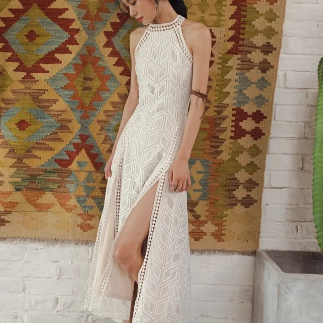 Lace Backless Dress For Women'S Summer High End Design Sense White ...