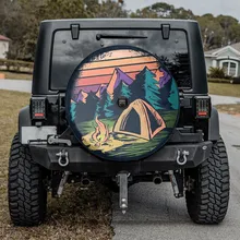 

Retro Camping Site Camping Truck Tire Cover, Holiday tire spare, Christmas Gift, Personalized Spare Tire Cover, Gift For Car Lov