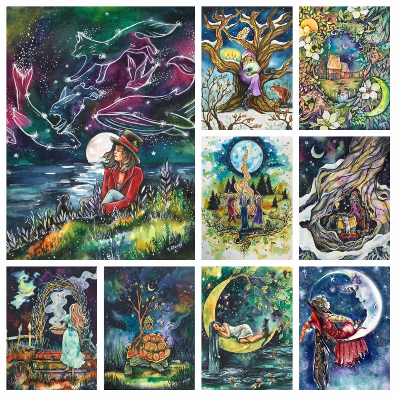 Starry Night Magic Garden Landscape Diamond Painting Art Kit Forest Moon Dance Scenery Mosaico Cross Stitch Handwork Decor
