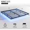 Bed Fram, King Size Floating Bed Frame, Metal Platform, with LED Light and Charging Station, No Box Spring Needed, Noise-Free 2