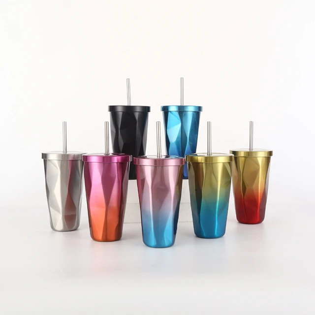 Stainless Steel Double Insulation Cup 500ML Vacuum Straw Cup With Lid Beer  Mugs For Tea Cup Metal Cup Drink Straw Travel Cups