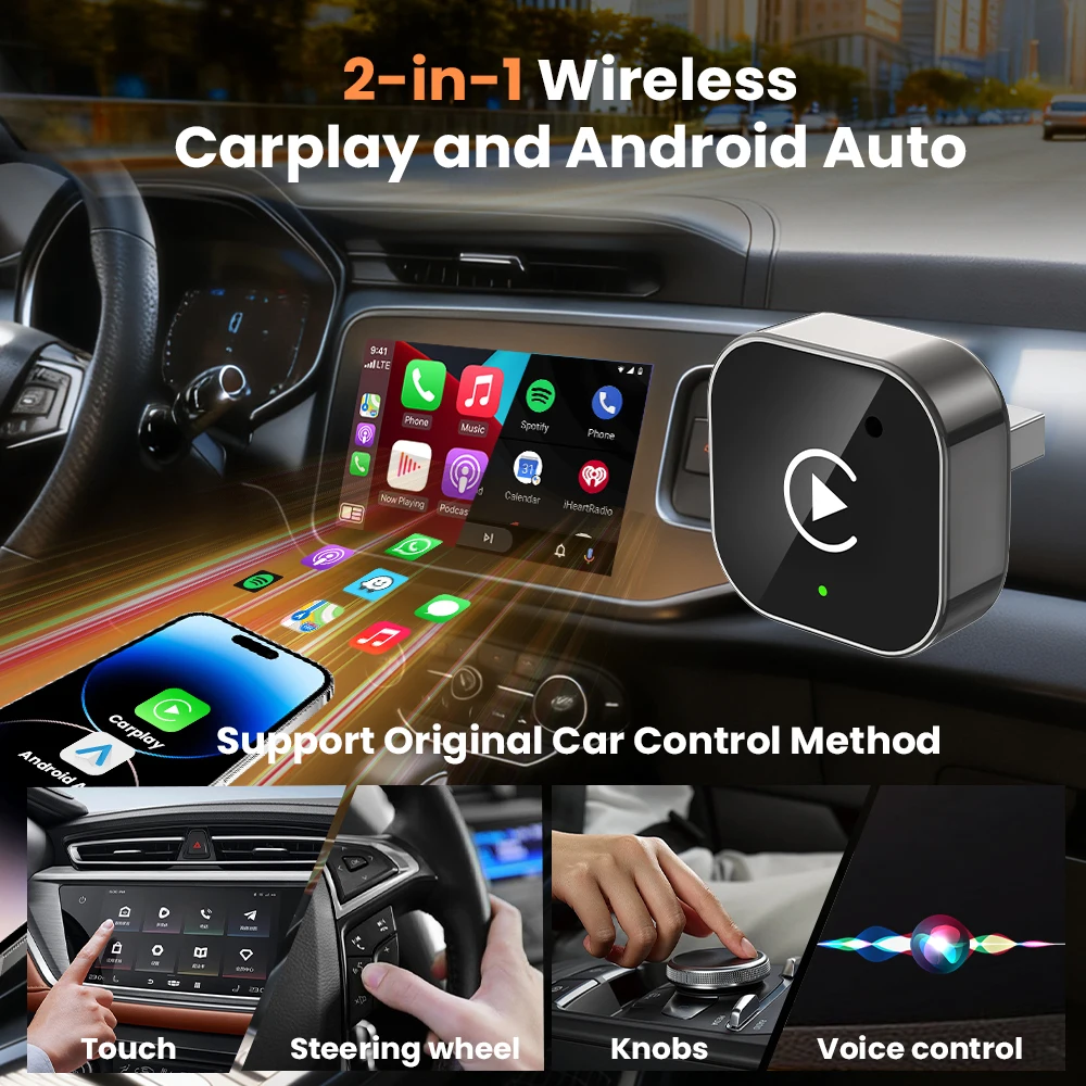 Wireless Carplay Adapter Android Auto 2in 1 Smart Dongle WIFI For iphone Android Phone For Volvo Benz Mg Kia Chery VW