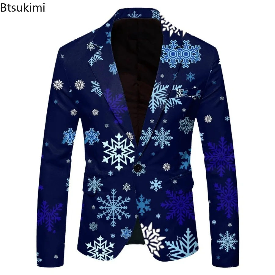 Funny 3D Print Suit Jacket Men's Christmas Party Costume Fashion Casual Business Blazer Jackets Single Button Men's Blazers