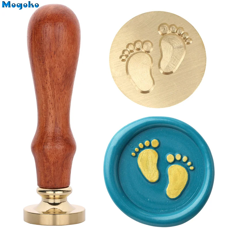 Mogoko Baby Series Wax Seal Stamp Retro Wood Classic Baby Footprint Sealing Wax Stamp Foot for Shower Party Invitation wax seal stamp wax seal stamp set wooden stamp