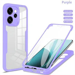 360° Shockproof Phone Case with Built - in Screen Protector and Transparent Anti - Drop Bumper Cover for OPPO A5 Pro (QCQBG purple)