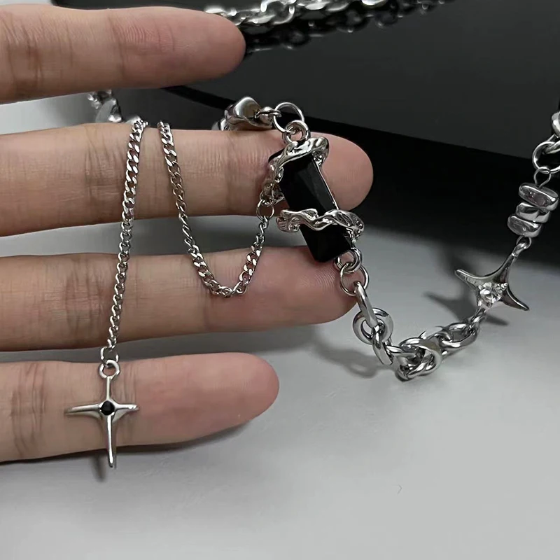 GINZI cross necklace punk archive 平成 y2k Y2K Punk Crystal Cross Necklace For Women Men Gothic