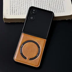 Retro Plain Vegan Leather Case with Magnetic Ring - Protective Back Cover - Xiaomi Mix Flip2 (Yellow)