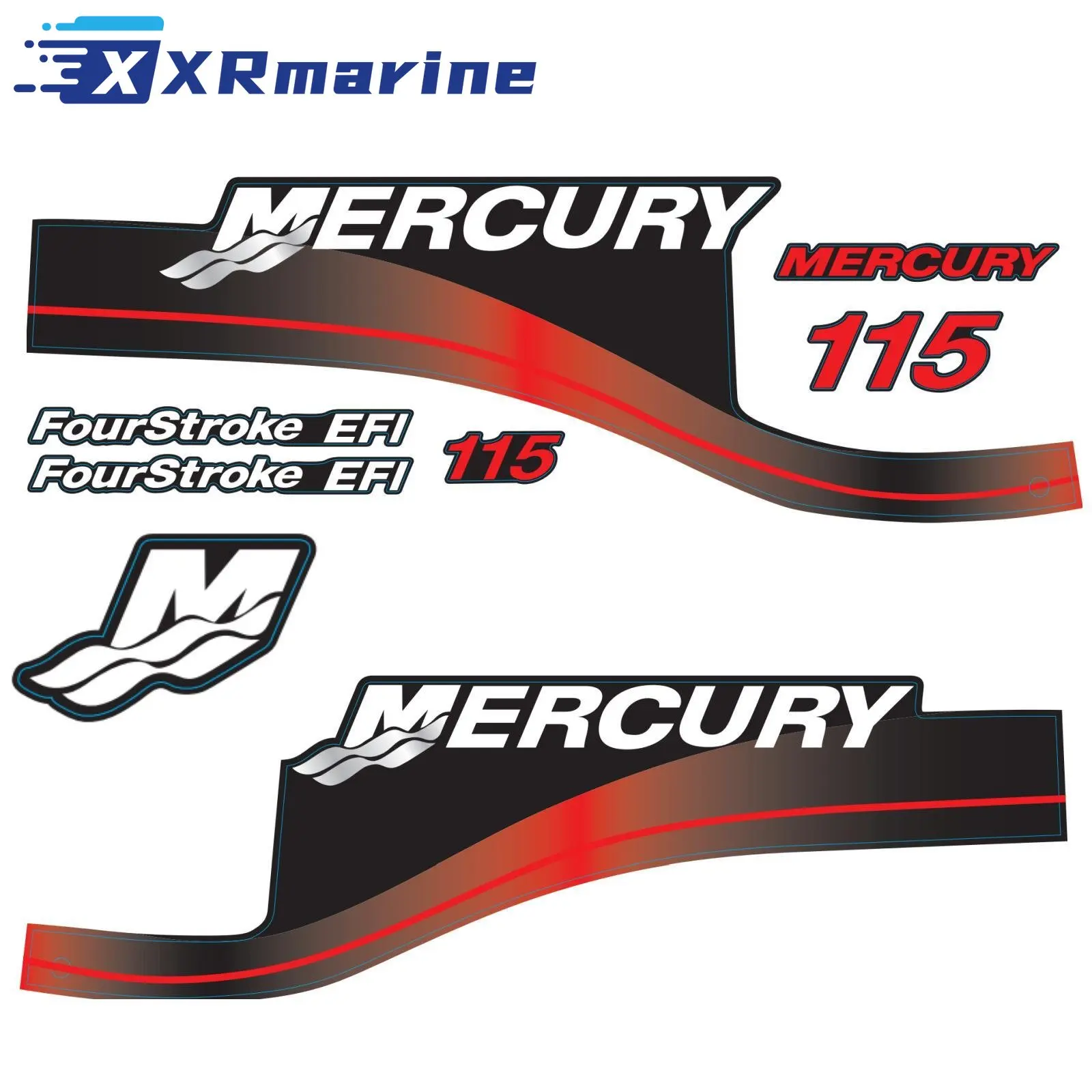 Red Decals Sticker Set For Mercury Outboard Stickers 115 HP EFI 4