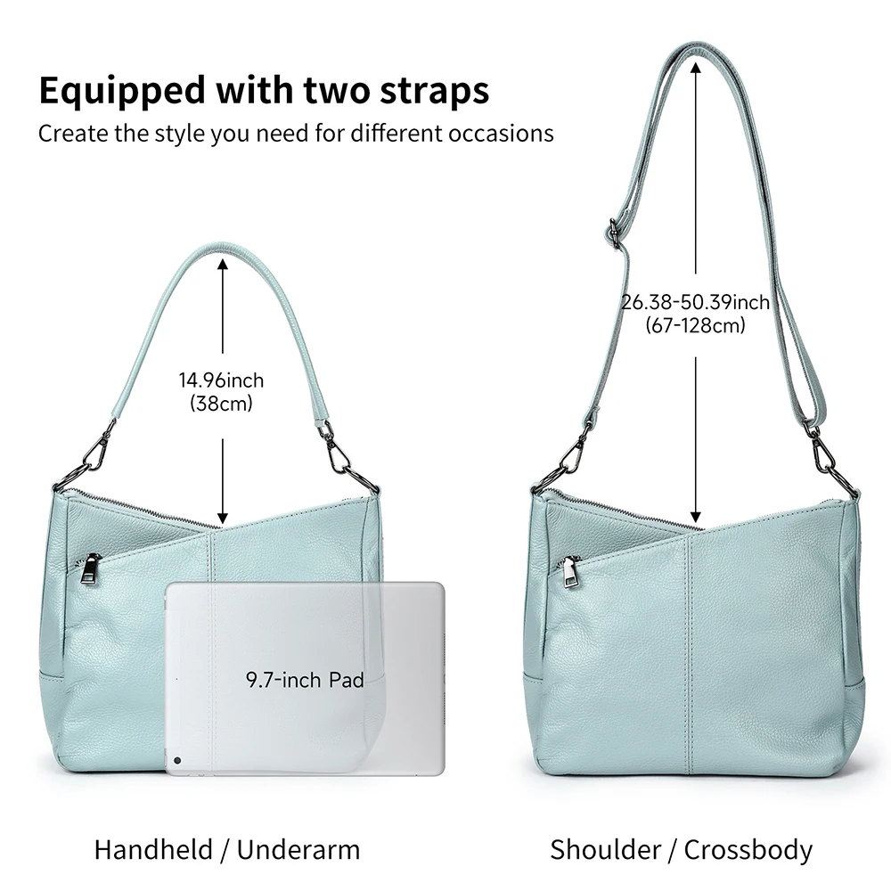 Borsa Hobo da Donna in Pelle Bovina a Grana Piena con Due Cinghie, Multicolore, Grande Capacità, Borsa a Tracolla e a Mano - immagine 6