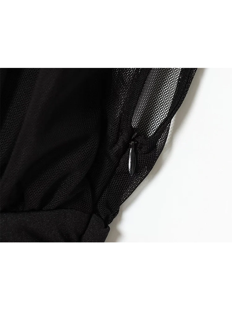 2026 New Women Spliced Mesh Maxi Dress Fashion Sheer Turtleneck Folds Design Sleeveless Elegant Slim Fashion Party Dresses Lady