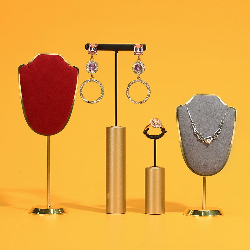 1Pcs Metal Velvet Necklace Display Rack Jewelry Display Stand Earrings Chain Pendant Holder Organizer Jewelry Shooting Display