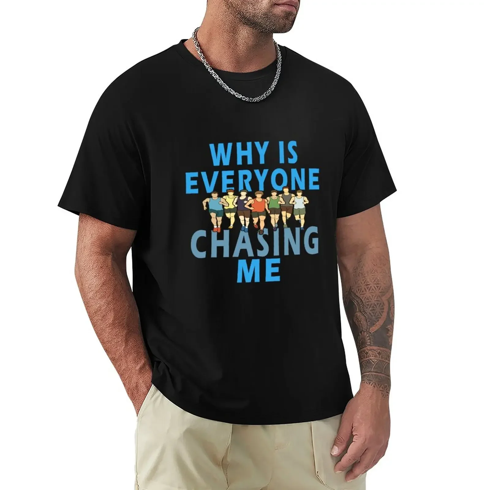 

why is everyone chasing me T-Shirt korean fashion cute clothes Men's t shirts animal prinfor boys tops mens t shirt