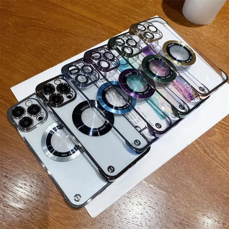 Luxury Noble For Magsafe Wireless Charge Hard  Borderless Case Clear For iPhone 11 15 14 13 12 Pro Max Magnetic Clear Cover Men