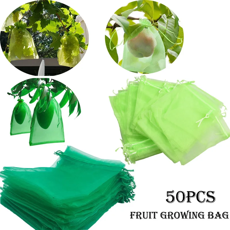 

50Pcs Fruit Protection Bags Anti-Bird Garden Netting Bags Strawberry Grapes Mesh Bag Plante Vegetable Netting Cover Garden Tool