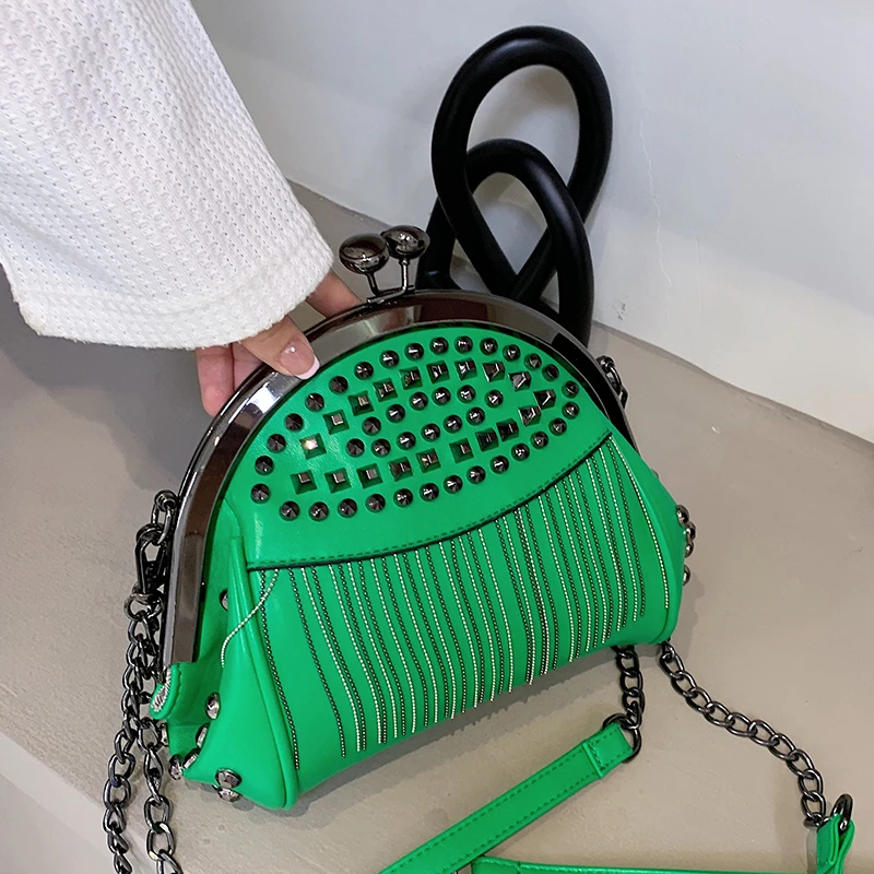 Fashion Rivet Tassels Leather Women Tote Bag Designer Shells Shoulder Crossbody Bags Chain Laidies Handbags Female Messenger Sac