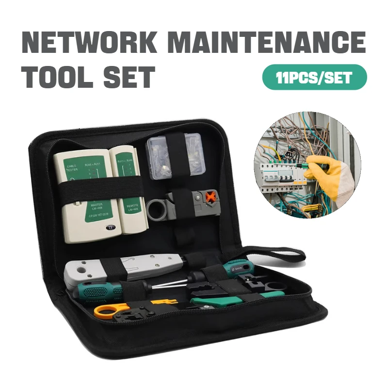 11-in-1 Computer Network Tool Set Professional Cable Tester Crimping Pliers for RJ45 RJ12 Ethernet Cables Repair