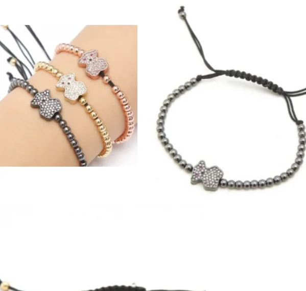 Gold Silver Micro Pave Cz Cubic Zirconia Rope Adjusted Copper Beads Bracelet D343 Charm Braided Bangles Women