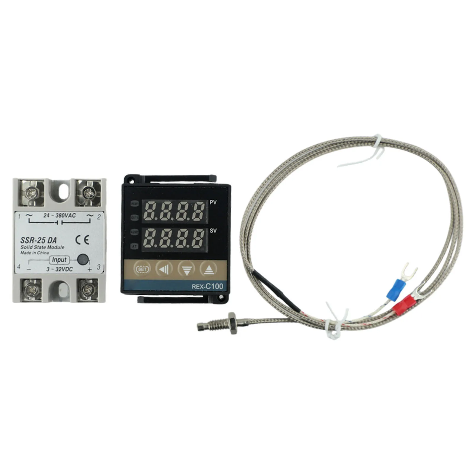 

REX-C100 Intelligent TemperatureController SSR 25DA K Thermocouple Heat Sink Kit PLC Temperature Modules Industrial Tools