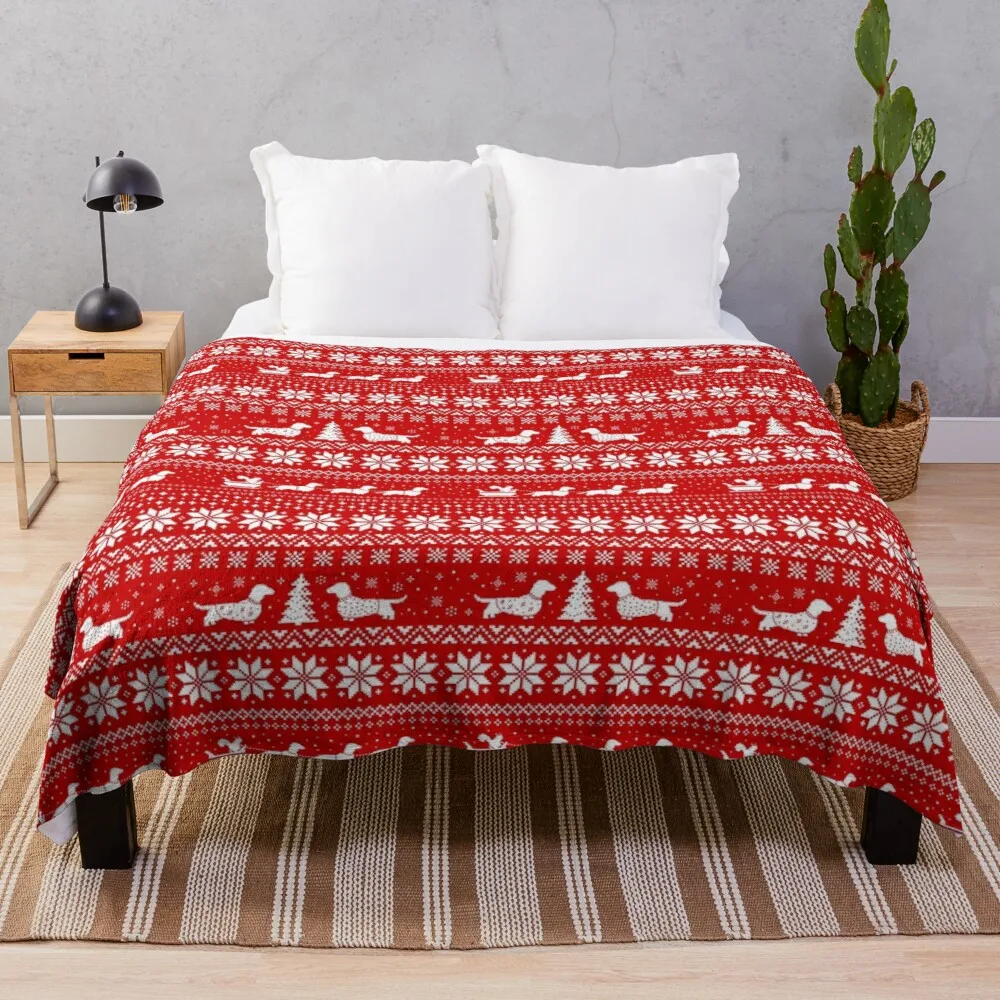 

Dachshunds Christmas Sweater Pattern Throw Blanket Sofa Blankets Furry Blanket