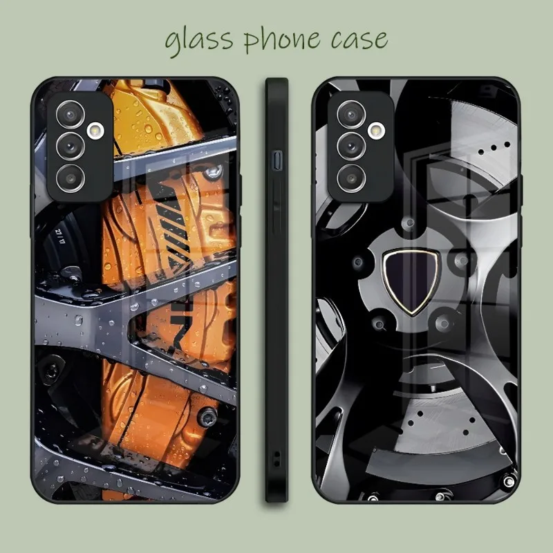 Sport Car Wheel Tire Speed Phone Case Glass Per Samsung A51 A22 A52 A12 A32 A42 S22 S21Fe S20 Ultra Note 20 10 Pro Plus