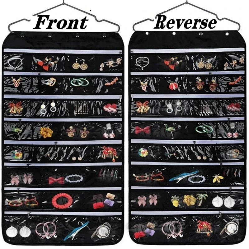 80 Pockets Double Sided Hanging Jewelry Organizer Holder for Bracelet Earring Ring Necklace Storage Accessories 80 pockets big double sided hanging jewelry display organizer storage bag non woven foldable ring necklace bracelet pouch