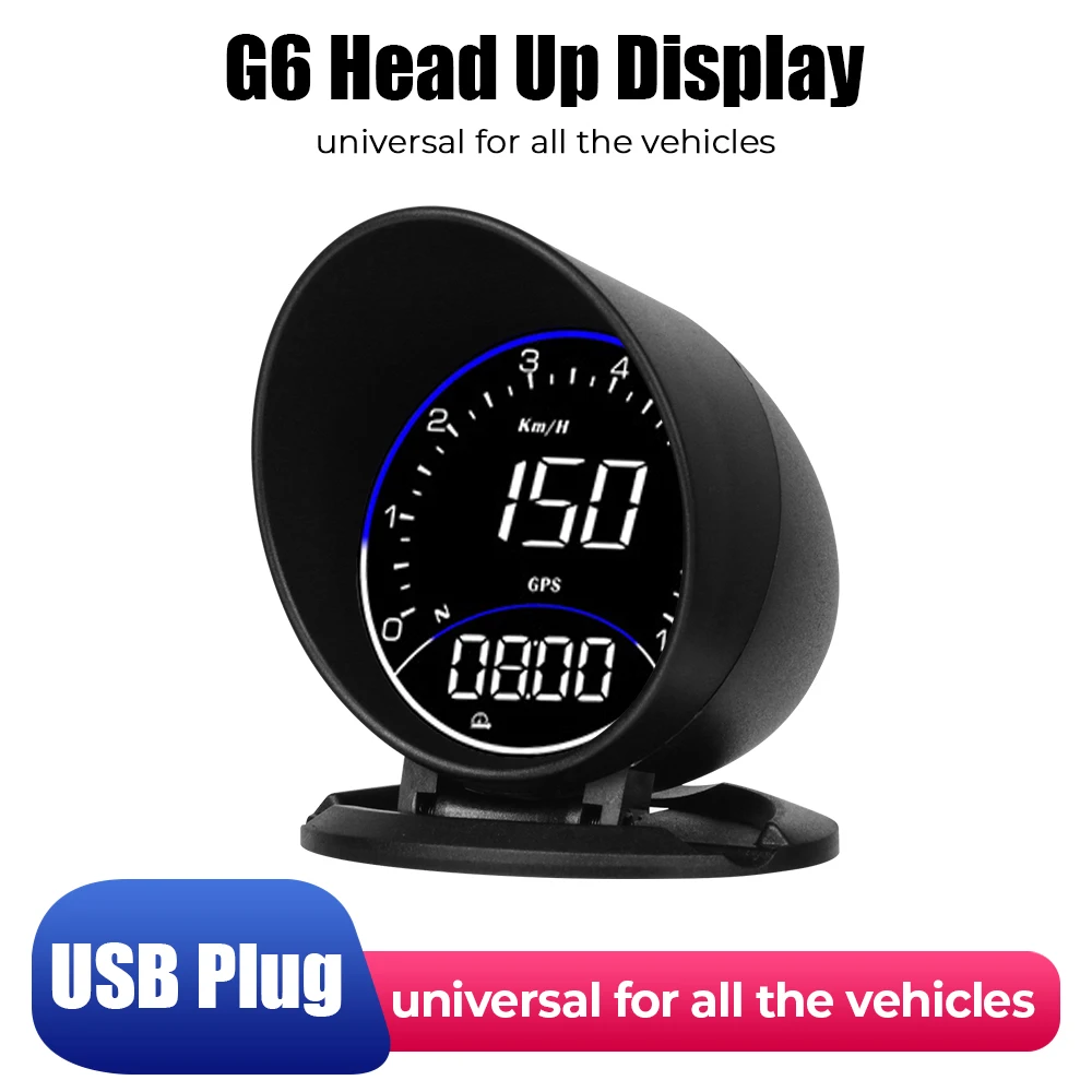 

Спидометр, пробег, миль/ч G6, Автомобильный дисплей HUD, GPS-компас, цифровые часы, измеритель высоты с окружающим цветом, комплект будильника