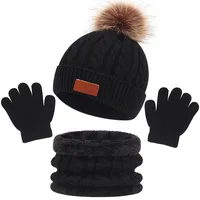 1-5Y Autumn Winter Children Baby Knit Gloves Hat Scarf 3pcs Suit Outdoor Windproof Warm Kids Muffler Hats and Caps for Boy Girl 4