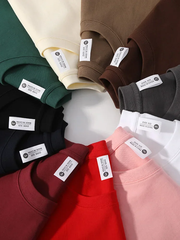 300gsm Cotton Summer T-shirts Men Korean Fashion O-Neck Short Sleeve Solid Color Casual Unisex Basic Tees Oversized Tshirt men cotton t shirt