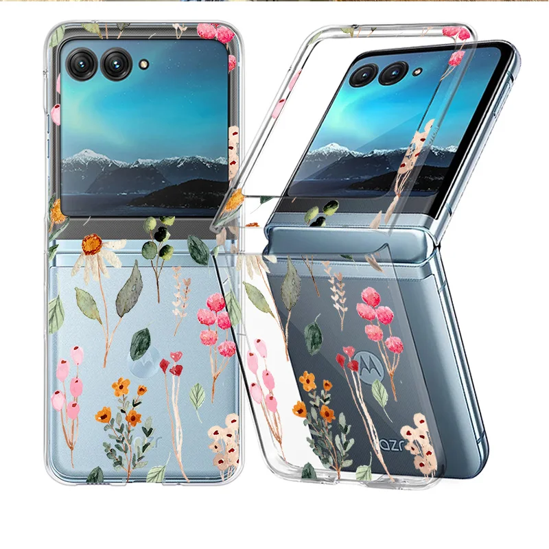 Floral Clear Shockproof Folding Phone Case - Transparent Hard Back Cover