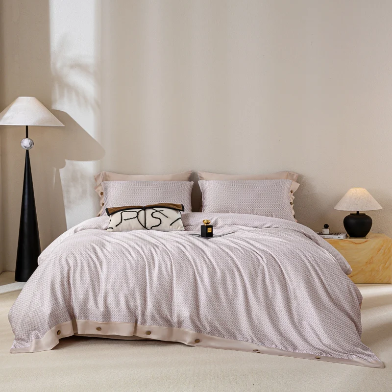 2025 New 60S Lyocell Button Design Bedding Set Four-Piece Set Luxury Comfortable Comforter Cover Set Full King Size