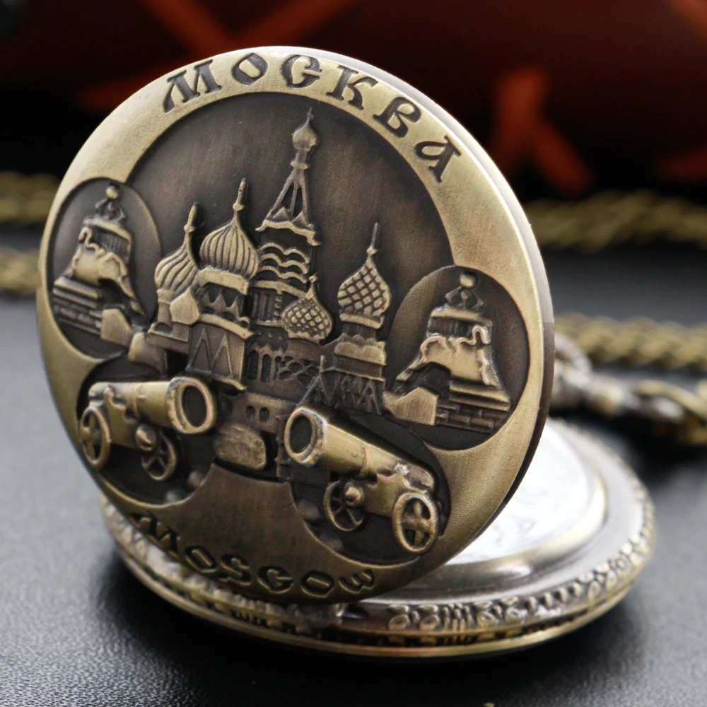 

The Best Holiday Gift for The Russian People Moscow Kremlin Embossed Quartz Pocket Watch Men's and Women's Necklace Clock