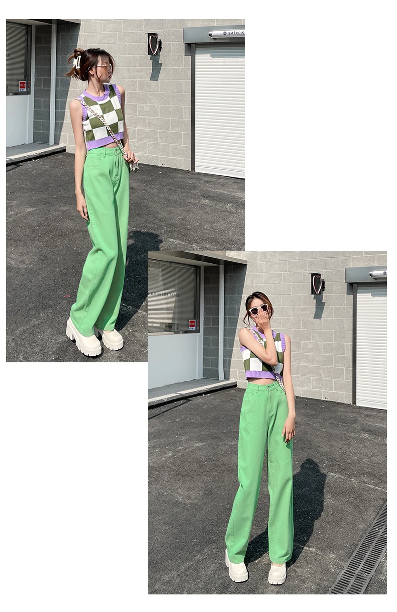 Spring Summer Women's Jeans Baggy Straight Cotton Fashion Streetwear Purple High Waist Casual Pant Wide Leg Korean Denim Trouser levis 501