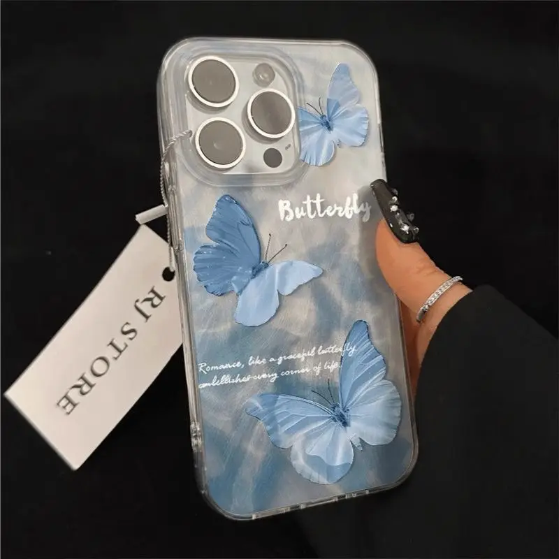 Laser Blue Butterfly Hang Strap Fashion Case
