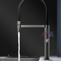 Aitana Gun ก๊อกน้ำสำหรับห้องครัวทองเหลืองหรูหราสีเทา, มือจับเดี่ยวการควบคุมคู่เย็นและร้อนดีไซน์ทันสมัยก๊อกน้ำอ่างล้างจานสีดำแบบเรียบง่าย 2