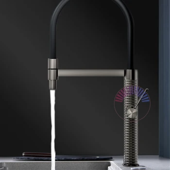 Aitana Gun ก๊อกน้ำสำหรับห้องครัวทองเหลืองหรูหราสีเทา, มือจับเดี่ยวการควบคุมคู่เย็นและร้อนดีไซน์ทันสมัยก๊อกน้ำอ่างล้างจานสีดำแบบเรียบง่าย 2