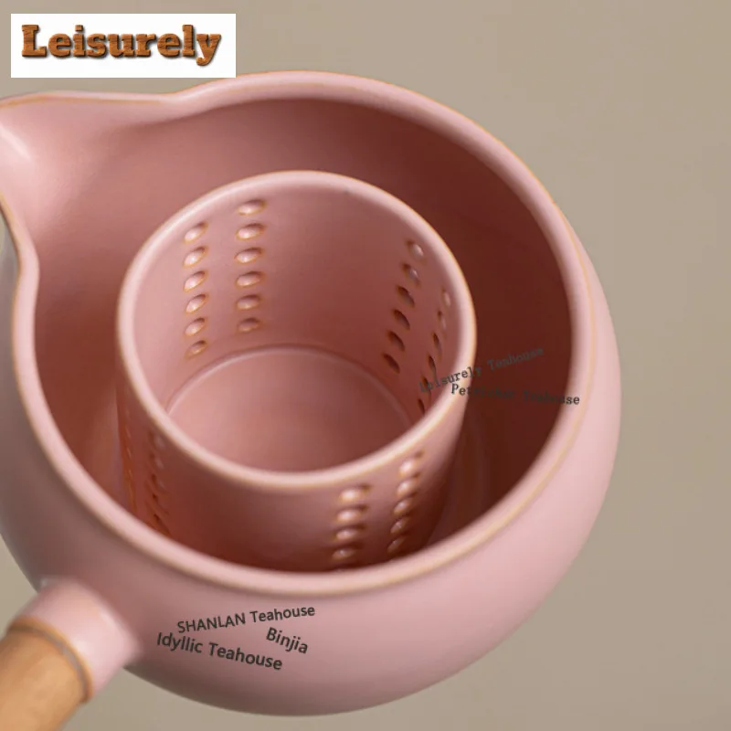 500ml Sakura Pink Soda Glaze Full Round Side Handle Teapot Handmade Tea Infuser Pot Tea Maker Kettle With Strainer Teaset Gift