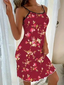 Single-Piece Women's Four-Season Summer Style Casual Romantic Floral Print Cute Halter Dress 2