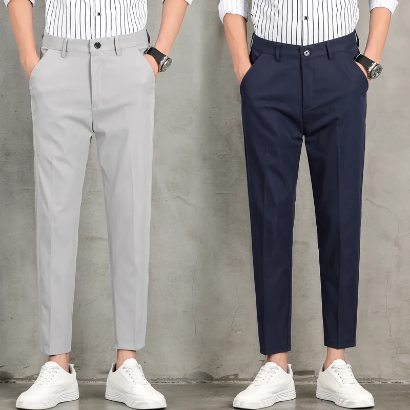 

Men's Casual Pants New Lightweight and Breathable Solid Color Ice Silk Trend Business Straight Leg Pants Slim Fit Men's Pants