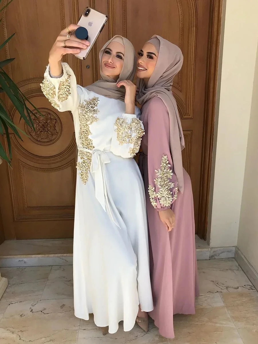 Abaya Embroidered Muslim Long Dress Women Pearls Kaftan Abayas Robe Femme Musulmane Dubai Hijab Vestido Islamic Clothing Abayat