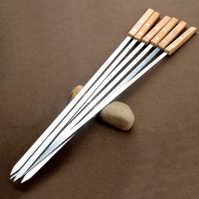 6 Db 55 Cm Bbq Syewers Hosszú Fogantyú Shish Kebab Grill -Rácsok Fa Villa Rozsdamentes Acél Kültéri Tűzsákok - Image 5