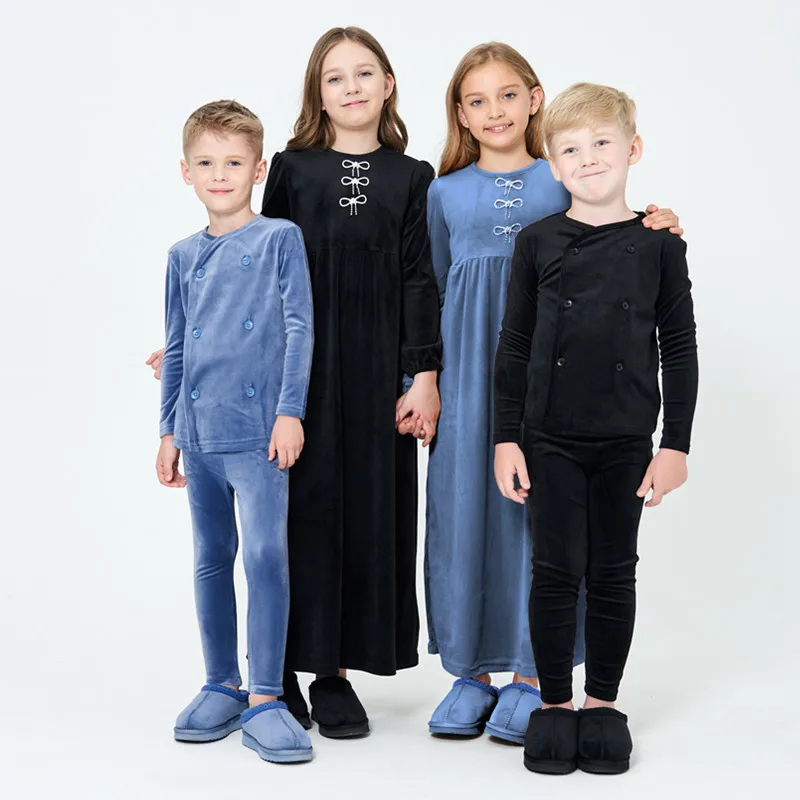 

AP Friday night collection family matching clothing kids boys girls baby teen fashion velour solid dress set footie clothing