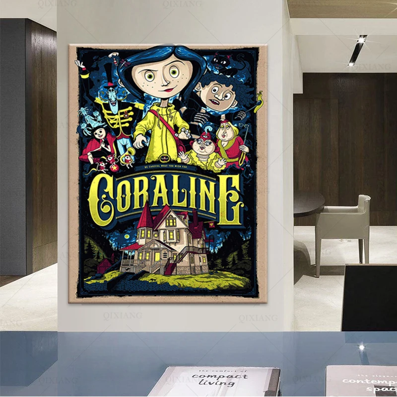 Wall Art Canvas Coraline Movie Poster Painting Decoration Picture Print  Living Room Bedroom Mural Interior Home Decor Framedwork